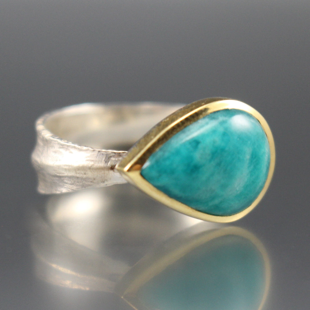 Angled view of Amazonite Leaf Ring.