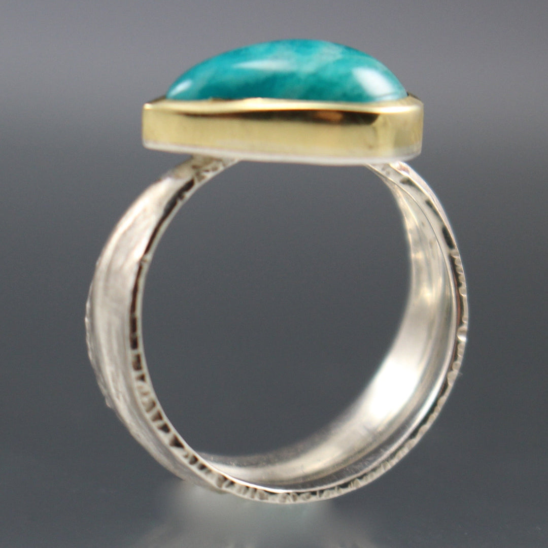 Side view of circle band of Amazonite Leaf Ring.