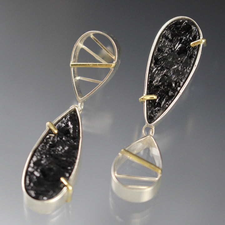 Full view of asymmetrical earing with black tourmaline.