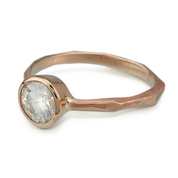 Full view of rose gold Thin Faceted Engagement Ring.