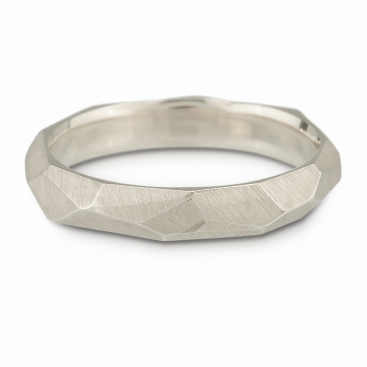 Full view of sterling silver Women's Facet Ring.