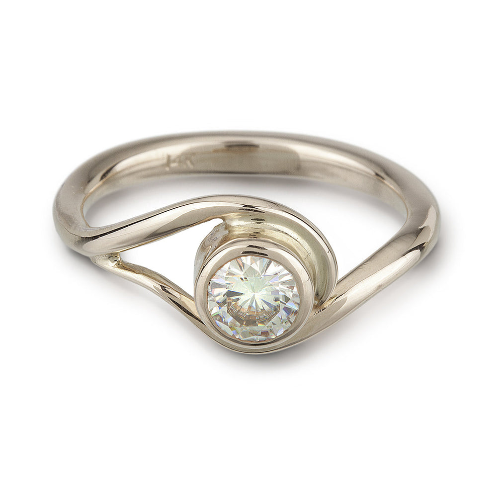 White Gold and Moissanite Engagement ring inspired by vines and waves