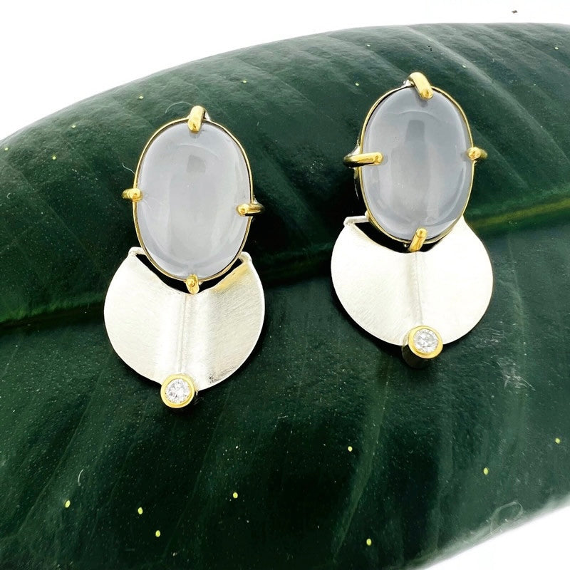 Chalcedony Mother of Pearl Gold Post Earrings