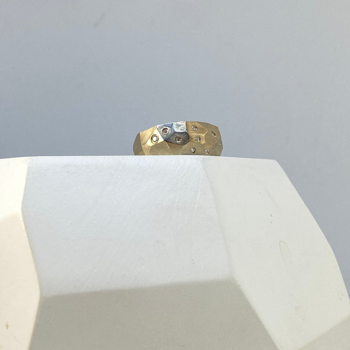 Full view of faceted Dome Ring with Diamonds.