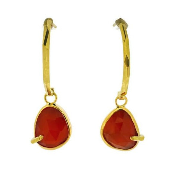 18k gold Hoop earrings with Carnelian drops by Danielle Miller Jewelry