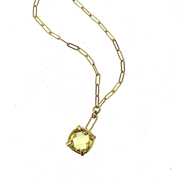 Lemon Quartz Collet Paperclip Nacklace