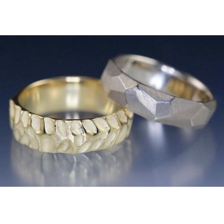 Full image of Men's Cobblestone Ring and Faceted Ring stacked on top of each other.